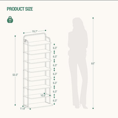 Hzuaneri 8 Tiers Widened Vertical Shoe Rack, Narrow Shoe Tower, Tall Shoes Shelf with 2 Hooks, Adjustable Shelves, Corner Shoes Shelves for Small Spaces, Entryway, Living Room, Rustic Brown SR12501B