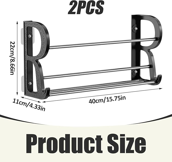 Hanging Shoe Rack, 2Pcs Wall Mounted Shoe Holder with 2 Hook Dual Layer, 16" PP & Stainless Steel Organizer with Sticky Mounts for Hallway, Bathroom