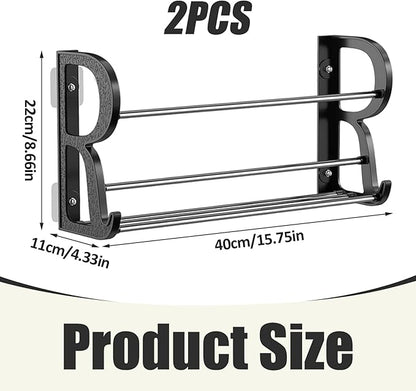 Hanging Shoe Rack, 2Pcs Wall Mounted Shoe Holder with 2 Hook Dual Layer, 16" PP & Stainless Steel Organizer with Sticky Mounts for Hallway, Bathroom