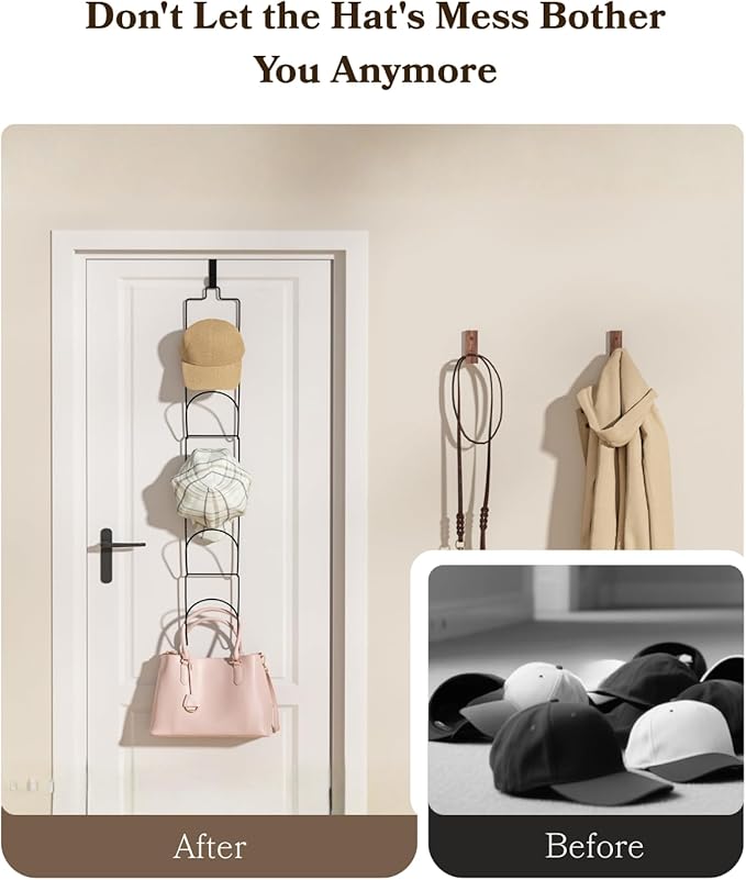 18 Pack Over The Door Hat Organizer for baseball caps | Multi-Functional Baseball Hat Rack for Closet | Wall Mounted Hat s torage organizer | 5 types of accessories cap holder stand w hooks ,Black
