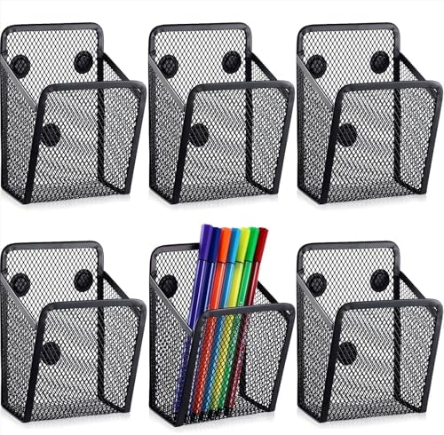 Yexiya Magnetic Pencil Holder Metal Magnetic Basket Mesh Pen Holder Black Desk Organizer for Work Whiteboard Refrigerator Locker Office Accessories(6 Pcs) by Yexiya