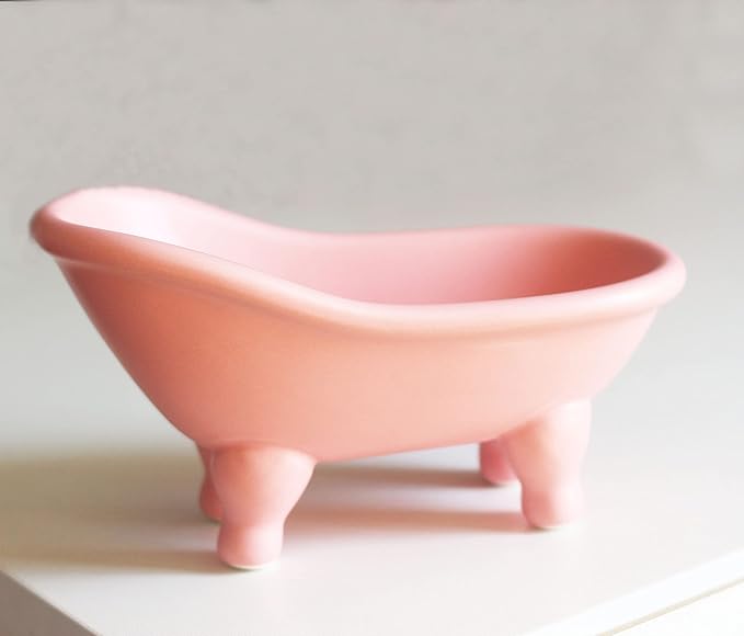 Ceramic Pink Clawfoot Bathtub Bar Soap Dish for Bathroom Shower Decorative Soap Dish Sponge Holder Shower Bar Soap Tray Container for Bathroom, Kitchen Sink
