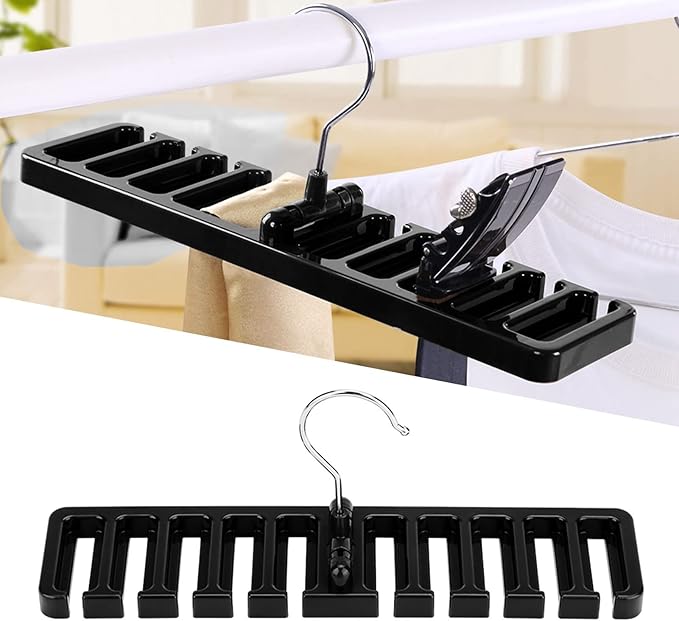 10 Slot Belt Rack Organizer, Sturdy Plastic Closet Wardrobe Space Saver Multifunctional Belt Hanger Rack Holder for Men Women (Black)