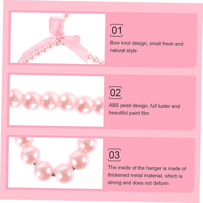 Luxshiny Small Pearl Hangers for Baby Clothes Set of 5 Toddler Clothing Hangers with Decorative Pearls and Ribbon Bow for Infant Closet and Pet Clothes Organization