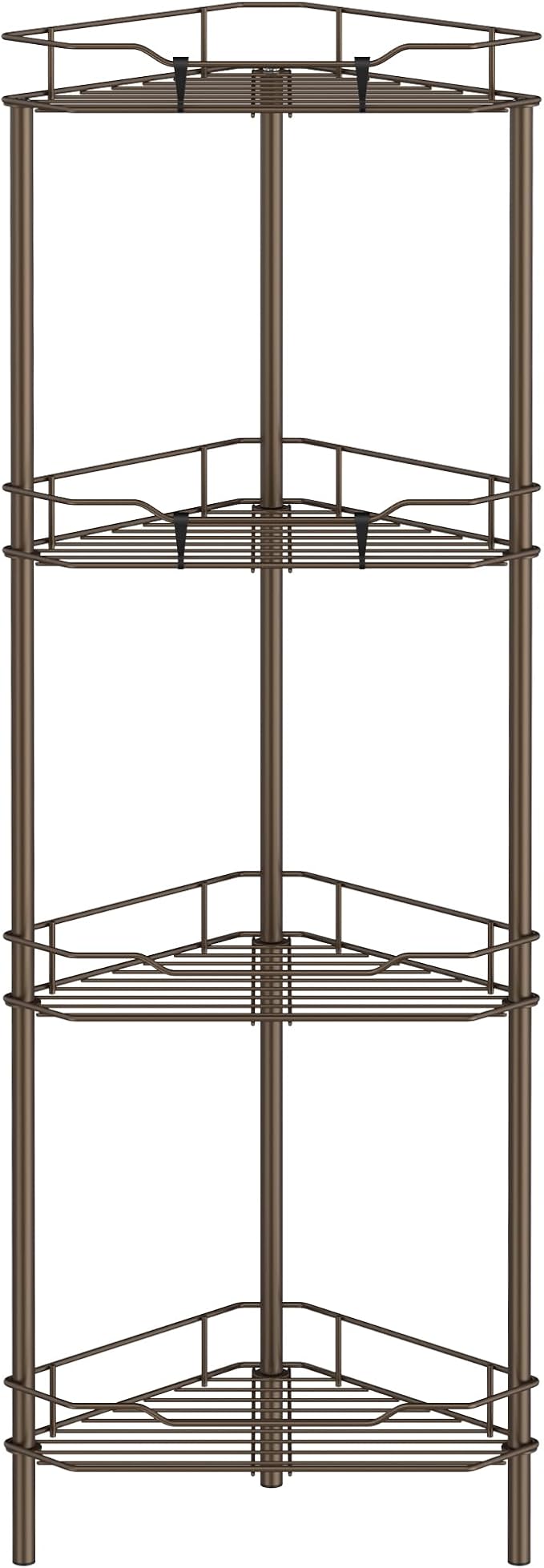 HuggieGems 4 Tier Floor Standing Corner Shower Caddy Organizer Shelf with Hooks, Bathroom Shelves Stand Rack, Bronze