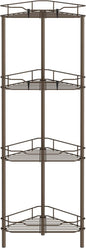 HuggieGems 4 Tier Floor Standing Corner Shower Caddy Organizer Shelf with Hooks, Bathroom Shelves Stand Rack, Bronze
