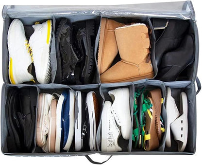 PRETYZOOM Bed Shoe Storage Container Large Capacity Shoe Organizer Box with Zipper Lid Foldable Non-woven Fabric for Closet and Entryway