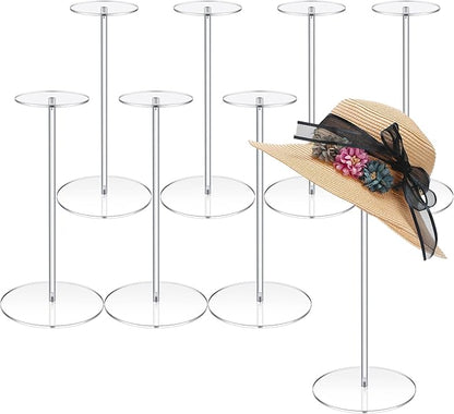 Qunclay 8 Pieces Clear Acrylic Hat Stand Wig Display Rack with Pedestal and Round Base Hat Holder Hat Display Stand Wig Holder for Multiple Wigs for Hat Watch Jewelry Display (11.8 Inch)