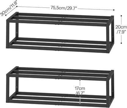 HOOBRO Wall-Mounted Shoe Rack, 2 Pack Hanging Metal Shoe Shelf, Space-Saving Shoe Storage Organizer, Holds 12-16 Pairs, Shoe Holder for Entryway, Closet, Small Spaces, Black BK44XJP201
