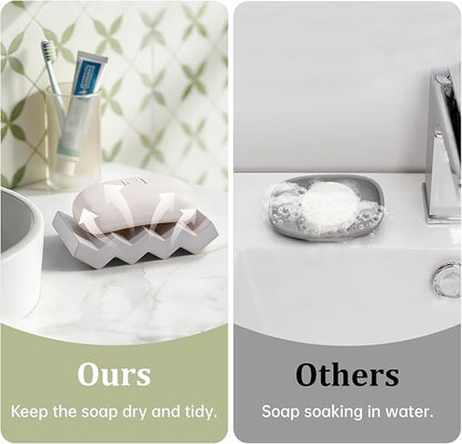Self Draining Bar Soap Holder Diatomite Soap Dish Fast Drying Soap Saver Small Sponge Caddy for Shower, Bathroom, Kitchen Sink, Light Grey