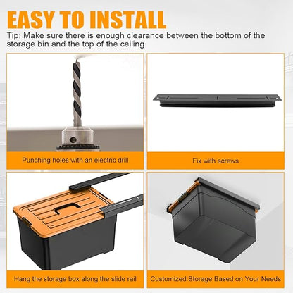 Overhead Garage Storage Rack, Ceiling Garage Storage Bracket, Heavy Duty Ceiling Racks for Garages, Sheds, Storerooms, Adjustable Width and Orientation(Black,1 Bin)
