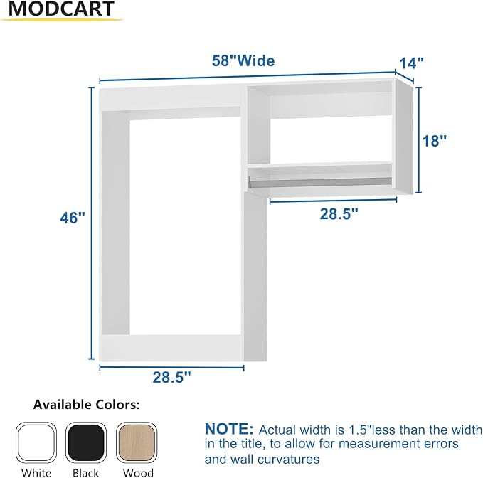 Modular Closet System, 58" Wide Closet Organizer System with Hanging, Wood Tower Closet Storage for Walk In Closets, Wall Mounted Wardrobe Organizer Kit System, Bedroom, White