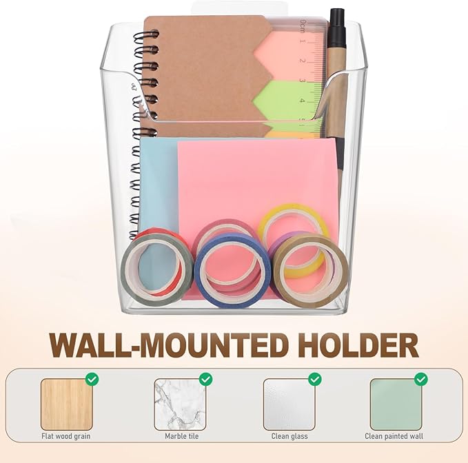 Lurrose 4pcs Cabinet Door Organizer: Wall Mounted Storage Bins - Plastic Shower - Pencil Holder for Shower Bathroom Kitchen Office