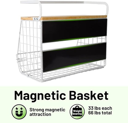 Ofiray-home Magnetic Fridge Shelf with Wood Lid, Fruit Potato Onion Storage Bins, Pantry Organizers, Large Container Spice Rack for Refrigerator, Kitchen Counter, Cabinet (2, White)