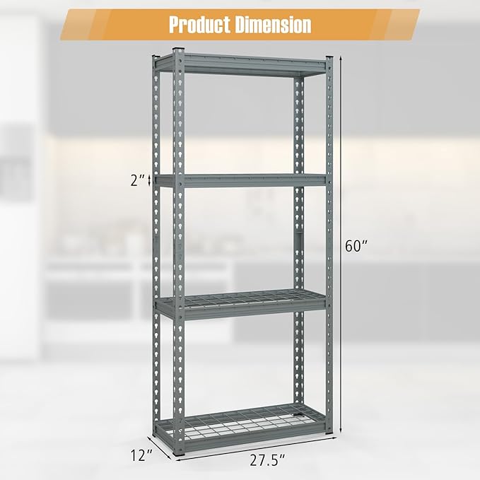 Goplus 4-Tier Metal Shelving Unit, 4 Pack Heavy Duty Wire Storage Rack with Anti-Slip Foot Pads, Height Adjustable Shelves for Warehouse, Kitchen, Living Room, Garage, 12" D x 27.5" W x 60" H