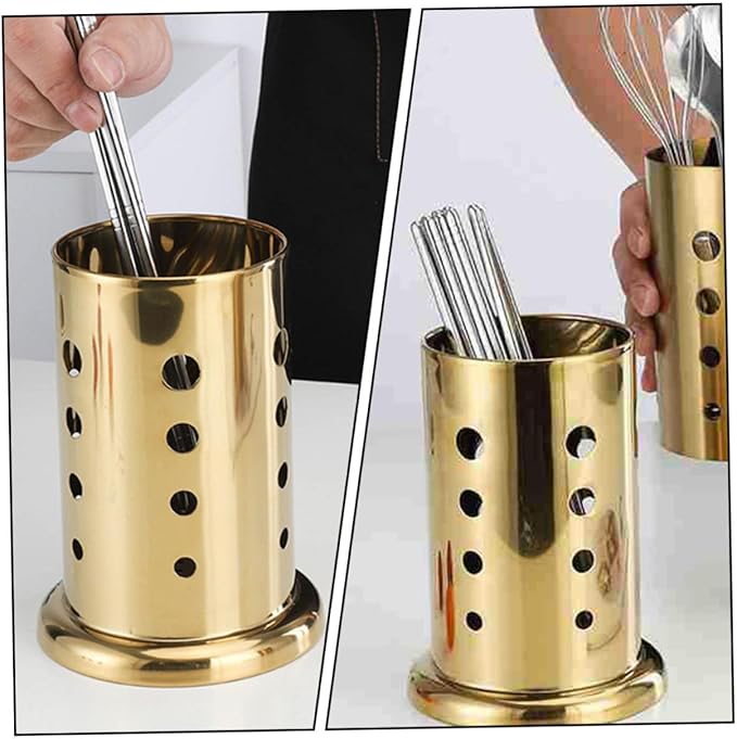 PRETYZOOM 1pc Stainless Steel Chopstick Organizer Base Gold Cutlery Holder for Kitchen Design for Easy Storage and Ventilation for Home Use