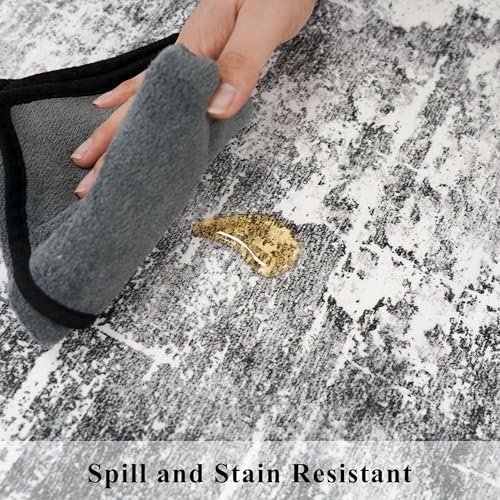 Washable 2x5 Kitchen Area Rug: Non-Slip Abstract Water-Resistant Entryway Rug Soft Sink Fridge Area Bedroom Carpet Low Pile Floor Mat for Bathroom Laundry Nursery Non-Shedding Runner(2X5,Black/Grey) - Image 6
