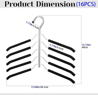Ripeng Space Saving Clothes Hanger 16 Packs 5 in 1 Multi Layer Anti Slip Metal Heavy Duty Stainless Steel Sweater Shirt Clothes Hangers Closet Storage Organizer (Black, Style 1)