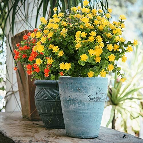 6 Bundles Artificial Flowers, Fake Artificial Greenery UV Resistant No Fade Faux Plastic Plants for Wedding Bridle Bouquet Indoor Outdoor Home Garden Kitchen Office Table Vase (Yellow) - Image 2
