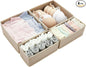 Drawer Organizer Set 4 Pack - Foldable 11" Fabric Storage Bins with Zipper Bottom for Underwear Socks Bras Baby Clothes - Closet Dresser Dividers for Bedroom Nursery, Khaki