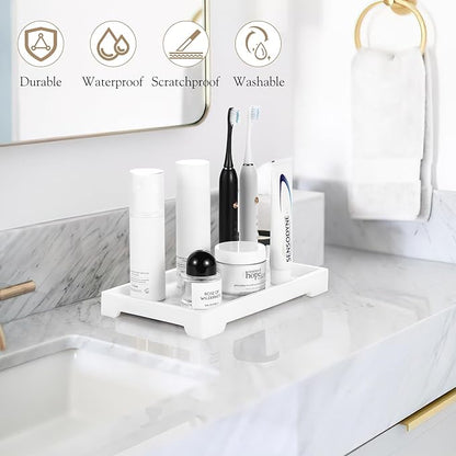 Luxspire Resin Vanity Tray, Bathroom Toilet Tank Storage Tray, 10.03 x 5.9 in Kitchen Sink Trays Decorative Serving Tray, Vanity Countertop Organizer for Makeup Towel Perfume Holder, M, White Marble
