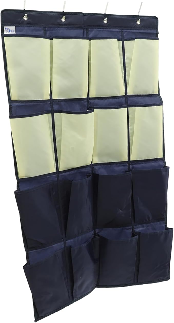 GLEAVI Hanging Door Shoe Organizer Over the Door Shoe Rack for Closet Storage Oxford Cloth Shoe Holder for Shoes and Gadgets in Blue and Yellow