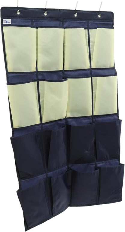 GLEAVI Hanging Door Shoe Organizer Over the Door Shoe Rack for Closet Storage Oxford Cloth Shoe Holder for Shoes and Gadgets in Blue and Yellow