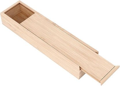 SHOWERORO Bamboo Knife and Fork Storage Box with Sliding Lid Rectangular Flatware Organizer for Travel and Kitchen Drawer Compact 9.65X2.48X1.5 Inch Utensil Case