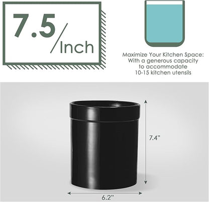 MEIGUI Ceramic Kitchen Utensil Holder, Utensil Crock Large Utensils Holder for Kitchen Decor, Cooking Tool Utensils Caddy for Countertop, Pure Black