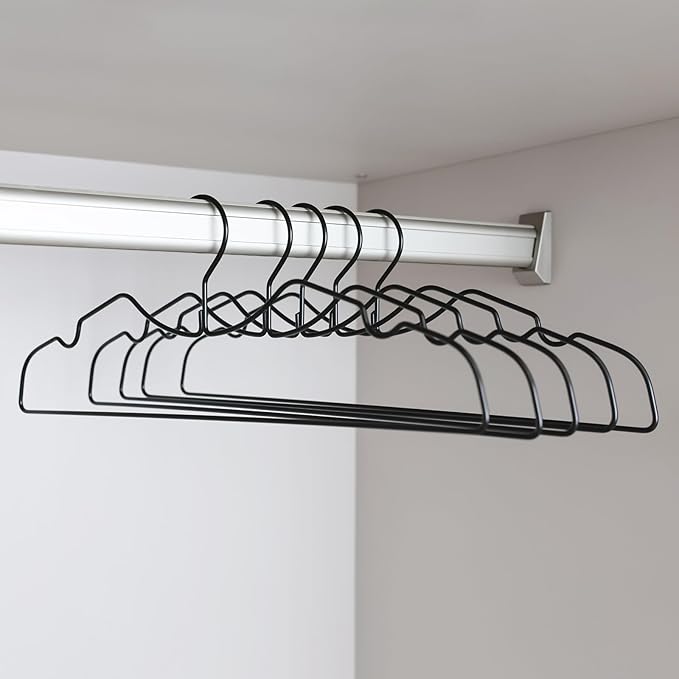 20 Pack Heavy Duty Metal Steel Wire Clothes Hanger, Ultra Slim & Short Neck Hanger,Space Saving Durable Non-Slip Felt Hangers, Closet Organizer for Home Dorm Laundry (Black)