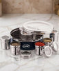 MARU Stainless Steel 8 in Masala Dabba - Authentic Indian Spice Box Set for Kitchen, Spice Rack Container Indian Masala Spice Boxes, See Through Lid 8 Containers, 3 Spoons (20.5Cms) (Blue)