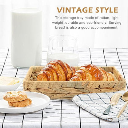 Wicker & Rattan Serving Tray - 10" Rectangle Bathroom Vanity Tray with Storage for Paper Hand Towels