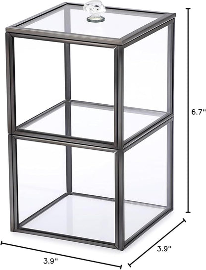 Hipiwe Glass Qtip Holder Dispenser 2-Tier Stackable Apothecary Jar with Lid Clear Bathroom Containers Cotton Ball & Swab Canister Vanity Organizer for Q-tip, Cotton Round, Floss, Makeup Pads