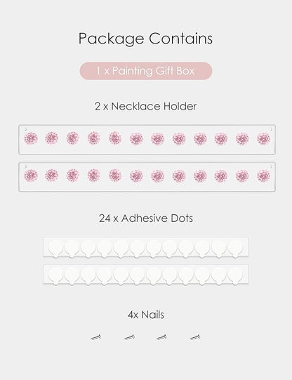 Heesch Necklace Holder Pink, Acrylic Necklace Hanger Wall Mount, Hanging Necklace Organizer, Jewelry Hooks for Necklaces, Bracelets, Chains (2-pack Pink)