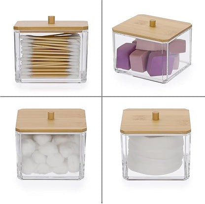Hipiwe Acrylic Qtip Holder 2 Pack Cotton Swab and Ball Organizer with Lid Bathroom Q-tip Dispenser Clear Acrylic Apothecary Jar for Cotton Pads, Swabs, Balls, Storage Containers for Organizing