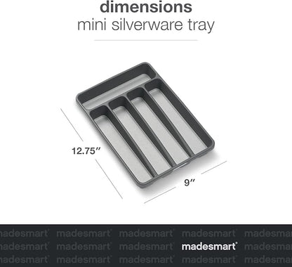 madesmart Small Silverware Tray, 5 Compartment Flatware Organizer for Forks, Knives & Spoons, Non Slip, Soft Grip Lining, Fits Small Drawers, Granite
