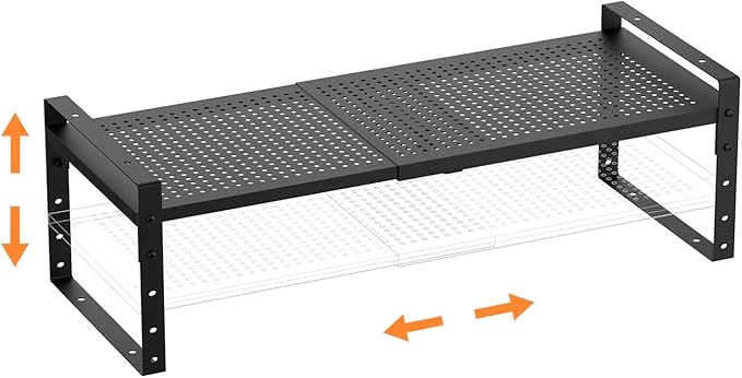 Multi-Functional Metal Shoe Rack,Expandable Adjustable Stackable Kitchen Organizer,Metal Shelf risers for cabinets, Kitchens,Closet and Bathroom(1Pack/Black/Large)