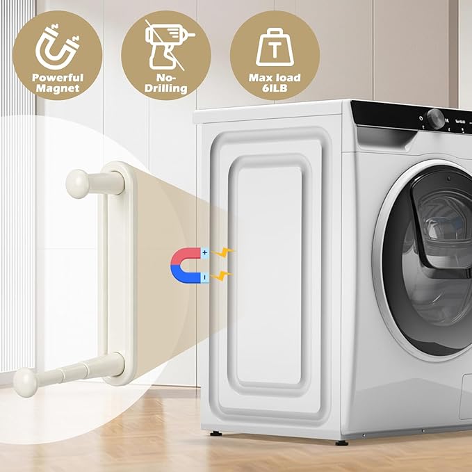 Novabright 2 Pcs Magnetic Hanger Holder for Laundry Room Washing Machine Extendable Double-layer Magnetic Clothes Hangers Organizer Stacker Storage Non-punching Closet Laundry Room Organization