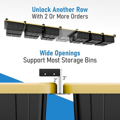 USA Based Overhead Garage Storage Rack, Connectable Heavy Duty Metal Ceiling Rails Garage Storage Organization Shelving System, Hanging Racks Tote Containers, Supports Up To 3 Bins, 2 Sets Black