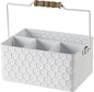 Silverware Caddy for Party Kitchen Flatware Holder for Countertop Metal White Honeycomb Pattern Embossed Cutlery Organizer with 4 Compartments for Utensils, Spoons, Knives, Forks