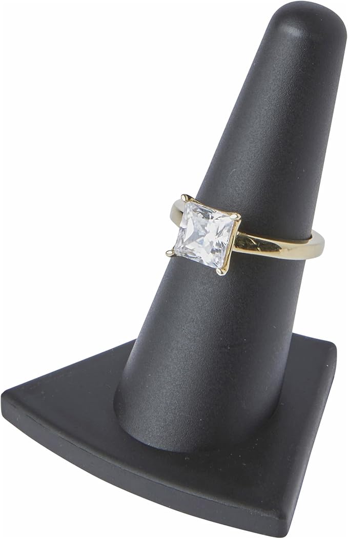 Plymor Black Rubber Ring Finger Display, Single on Triangular Base, 2" W x 1.625" D x 2.125" H (Pack of 12)