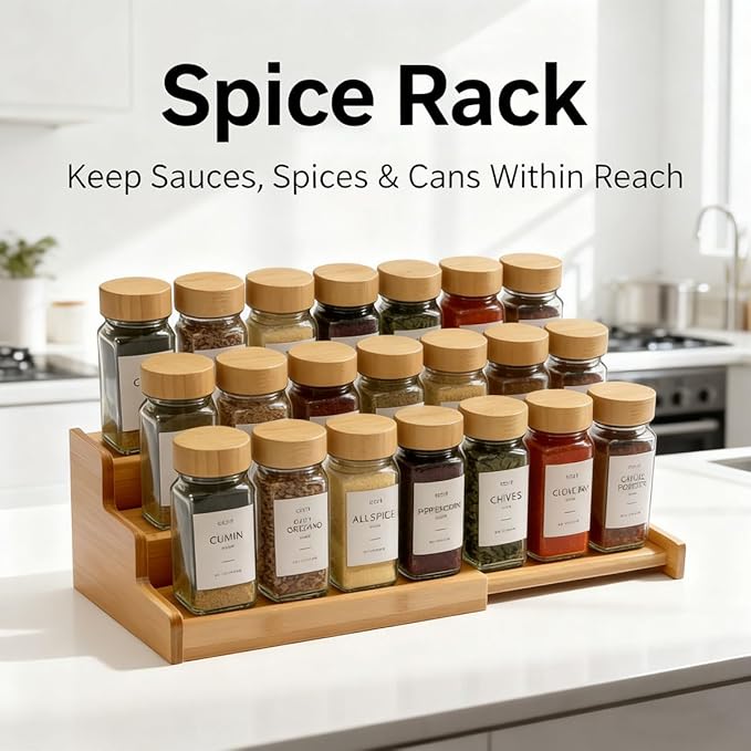 JinDoWin Spice Rack Organizer For Cabinet, Spice Organization For Cabinet, Spice Rack For Countertop,15.7 Inch Adjustable Seasoning Organizer Spice Organizer (1 Pack, Medium)