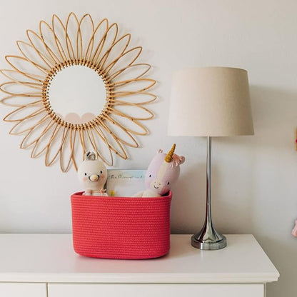 Coral Rainbow Cotton Rope Basket for Shelf Storage - 15"×10"×9½" - Colorful Decorative Basket for Kids - Nursery, Playroom, Classroom - Toy Storage, Books, Towels