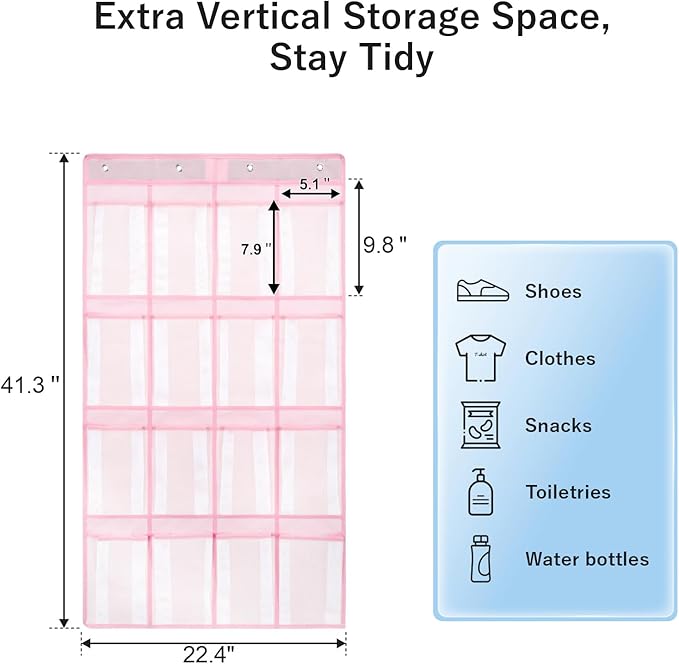 F-color 16-Pocket Hanging Organizer - Over the Door Shoe Organizer, Cruise Essentials for Cabin & RV, Breathable Mesh Storage Pockets, Space Saving Hanging Storage Holder with 4 Sturdy Metal Hooks