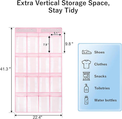 F-color 16-Pocket Hanging Organizer - Over the Door Shoe Organizer, Cruise Essentials for Cabin & RV, Breathable Mesh Storage Pockets, Space Saving Hanging Storage Holder with 4 Sturdy Metal Hooks