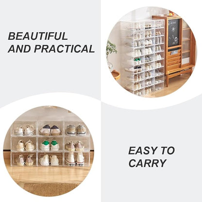 6Pcs Stackable Transparent Plastic Shoe Storage Boxes with Front-opening Drawer Design Breathable Sneaker Organizer for Home Closet Dustproof and Odorless Shoe Containers
