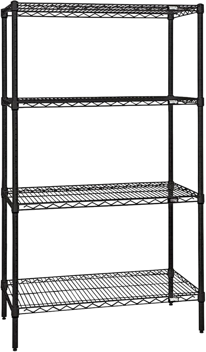 Quantum Storage Systems WR63-1260BK-5 Wire Shelving Starter Kit, 60" W x 12" D x 63" H, 600 lbs Capacity, Carbon Steel, Epoxy Coated, Black, NSF