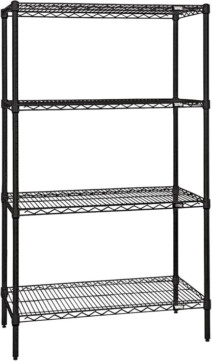 Quantum Storage Systems WR63-1260BK-5 Wire Shelving Starter Kit, 60" W x 12" D x 63" H, 600 lbs Capacity, Carbon Steel, Epoxy Coated, Black, NSF