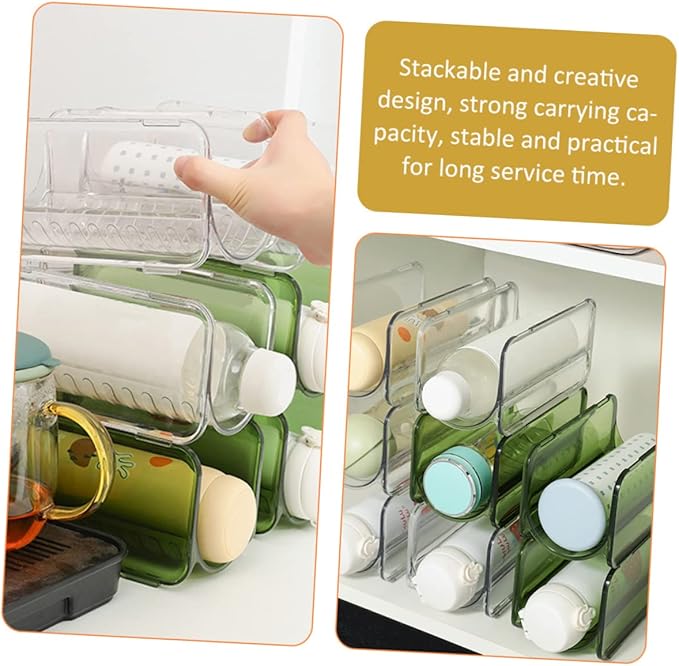 Zerodeko 6pcs Stackable Water Bottle Organizer Rack for Kitchen Cabinets Transparent Design for Efficient Drink Organization