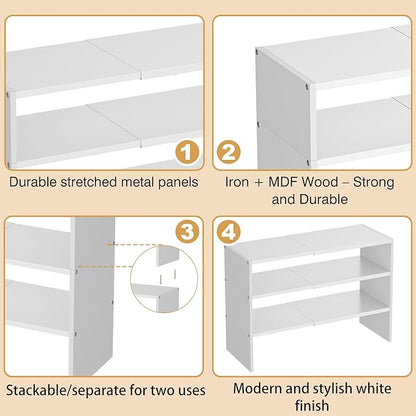 X-cosrack 3-Tier Shoe Rack for Closet, Shoe Organizer for Front Door Entrance Expandable Shoe Shelf, Stackable Iron Shoe Storage Shelves for Closets, Entryway, Hallway, Garage,White